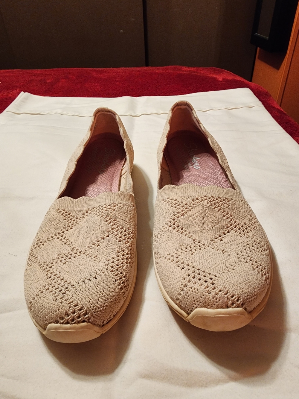 Skechers Women's Knit Slip-On Flats in Light Beige